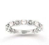 14k White Gold Prong Pearl Diamond Stackable Ring