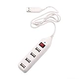 HDE USB 2.0 Hi-Speed 4-Port Power Strip Style Hub - White
