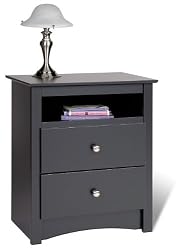 Prepac 2-Drawer Tall Night Table with Open Shelf - Black