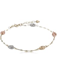 14K Tri-Color Yellow, White and Rose Gold Oval Bracelet, 6.75"+1" Extender