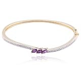 18k Yellow Gold Plated Sterling Silver Genuine Amethyst and Diamond Accent Bangle Bracelet, 7