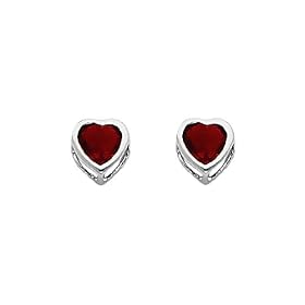 .925 Sterling Silver Rhodium Plated 4mm January Birthstone Heart Bezel CZ Solitaire Basket Stud Earrings for Baby and Children &amp; Women with Screw-back (Garnet, Deep Red): The World Jewelry Center: Jewelry