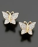 14k Gold Diamond Accent Butterfly Studs