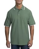 Upscale Men's 100% Cotton Cool Mesh Sport Shirt With Tipping Stripe Trim - Cypress/Navy Blue/Khaki