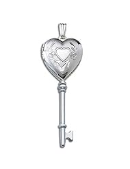 14k White Gold Genuine Diamond KEY Locket 1/2 inch x Over1-1/4 inch in Solid 14K White Gold