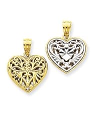 14k Gold Two-tone Reversible Filigree Heart Pendant