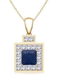 Square Sapphire and Diamond Square Pendant