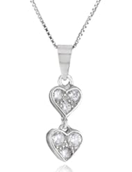 Sterling Silver Cubic Zirconia Double Heart Chain Pendant Necklace, 18"