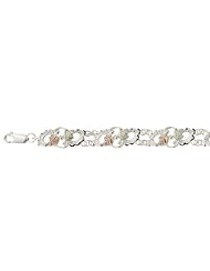 Womens Sterling Silver Diamond-Cut and Filigree 12k Green and Rose Gold Leaf, Chain Bracelet in Black Hills Gold Motif, 7.75"