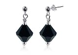 8 MM Black Swarovski Crystal Bicon Sterling Silver Post Earrings