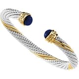 14K Yellow Gold, Sterling Silver and Amethyst Bangle Bracelet