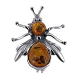 Brown Amber Fly Brooch Sterling Silver Pin