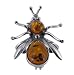Jewelry : Genuiine Brown Amber Fly Brooch Sterling Silver Pin