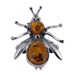 Childrens Toyshop  Jewelry : Genuiine Brown Amber Fly Brooch Sterling Silver Pin