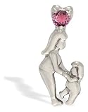 14K White Gold Genuine Round Pink Tourmaline Mother with Child Pendant