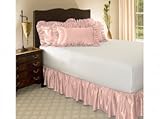 Twin XL Pink Satin Ruffled Bed Skirt, 14" Drop