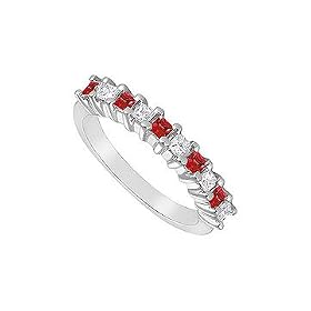 Ruby and Diamond Ring : 14K White Gold - 0.50 CT TGW by