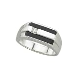 14K White Gold 0.08 ct. Diamond with Onyx Men's Ring