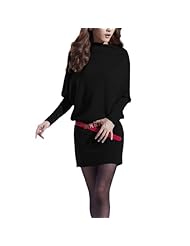 Polyester Above the Knee Dolman Long Sleeves Colorblocking Belted  Dress