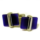 STUNNING BIG BLUE STONE WRAP SILVER TONE BOX CUFFLINKS