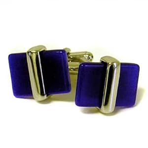 STUNNING BIG BLUE STONE WRAP SILVER TONE BOX CUFFLINKS