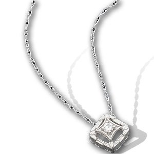 14K White Gold Diamond Pendant Slide W 18 Chain