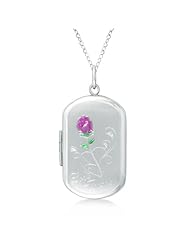 Rectangular Flower Design Pendant Necklace Locket Sterling Silver