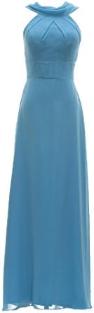 High Neck Chiffon Prom Dress (US4, Blue)