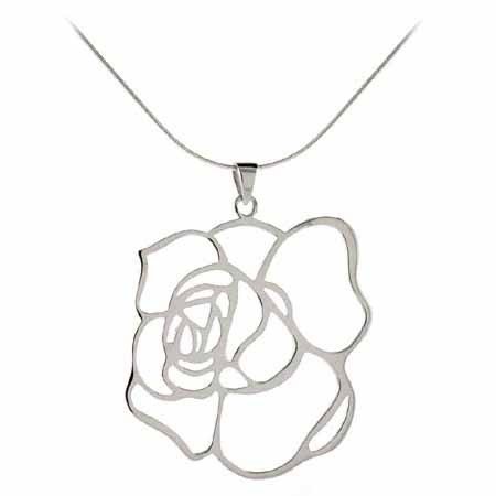 Sterling Silver Art Deco Filigree Rose Pendant