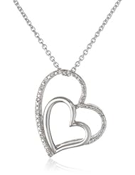 Sterling Silver Diamond Double Heart Pendant Necklace (0.05 Cttw, I-J Color, I2-I3 Clarity), 18"