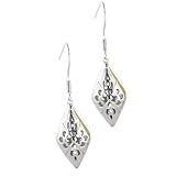 Sterling Silver Diamond Shape Fancy Patterned Dangle Earrings