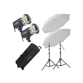 Novatron M150, 300 w/s 2 Monolight Kit with Wheeled Case, 2 150w/s Monolights, Umbrella, Soft Box & Stands