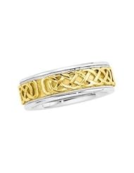Jewelplus 7mm Celtic-Inspired Two-Tone Band 14K White/Yellow/White Band