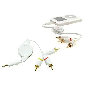 Premium Retractable Apple iPod AV Composite Cable - Compatible with: iPod with Color Display / including iPod Photo / iPod Video (including U2 Special Editions of iPod Photo & Video)