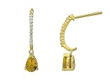 10k Yellow Gold Pear Shaped Citrine and Diamond J-Hoop Earrings