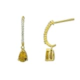 10k Yellow Gold Pear Shaped Citrine and Diamond J-Hoop Earrings