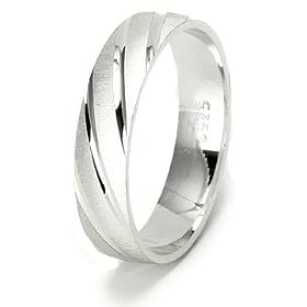 Diamond Cut Sterling Silver Spiral Sandblast Wedding Band Ring