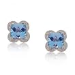 Blue Topaz & Diamond Flower Stud Earrings in 14K White Gold