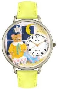 Night Night Teddy Bear Yellow Leather And Silvertone Watch