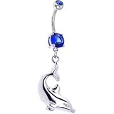Sapphire Blue Gem Dolphin Drop Belly Ring