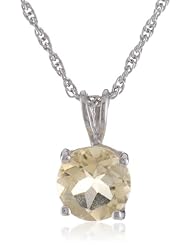 Sterling Silver 8mm Round Citrine Pendant Necklace with Light Rope Chain Necklace, 18"