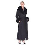 Cashmere Coat with Black Fox Trim- Black Cashmere