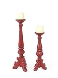 IMAGE OF Set of 2 Country Bistro Distressed Red Pillar Candle Holders