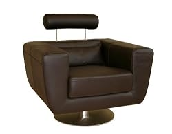Dion Premium Leather Swivel Accent Chair in Dark Brown