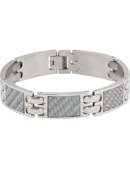Stainless Steel Link Bracelet with Carbon Fiber 08.50 Inch Grey Carbon Fiber B134