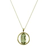 10k Yellow Gold Oval Green Quartz and Circle Pendant, 18