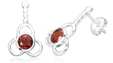 Round Cut Garnet Dangling Earrings Sterling Silver