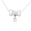 Live Dog Bone and Heart Paw Pewter Pendant 15" Chain Necklace with 2" Extension