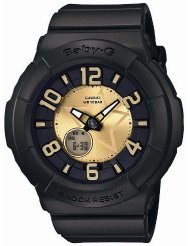 Casio Womens Baby-G BGA133-1B Black Resin Quartz Watch with Gold Dial