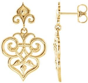 Sterling Silver & 14K White Gold Fleur-De-Lis Decorative Dangle Earrings